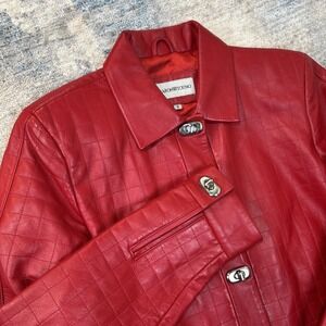 Sharon Young Red Quilted 100% Leather Jacket Women's S Turn Lock Y2K Runway